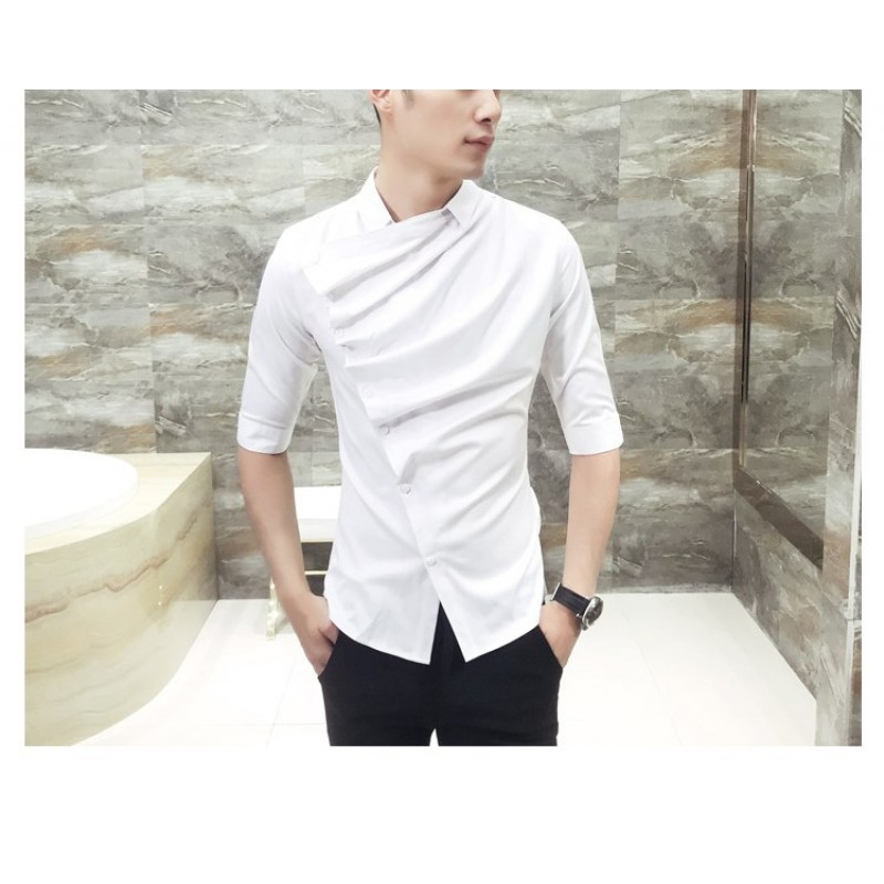 Summer Gothic Shirt Ruffle Designer Collar Shirt Black And White Korean Men Fashion Clothing Prom Party Club Even Shirts