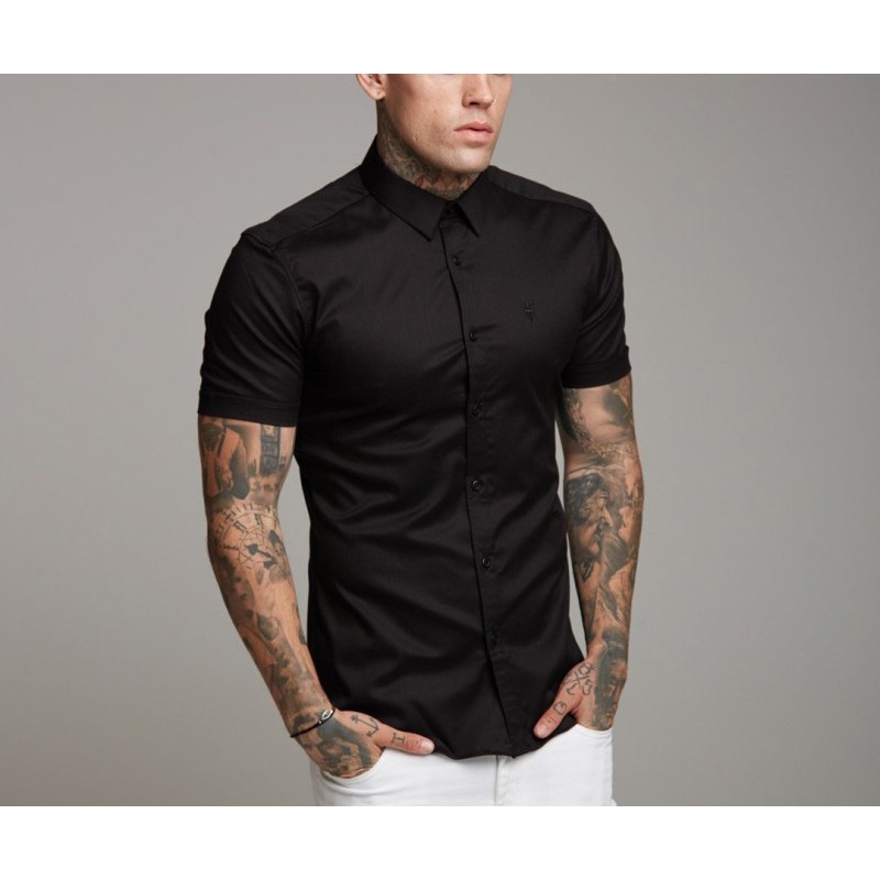 Loose Size Men Shirts Black white 100% Cotton Short Sleeve men's shirt