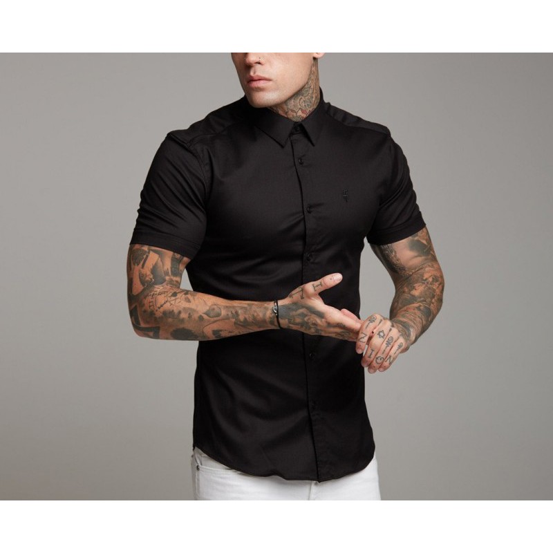 Loose Size Men Shirts Black white 100% Cotton Short Sleeve men's shirt