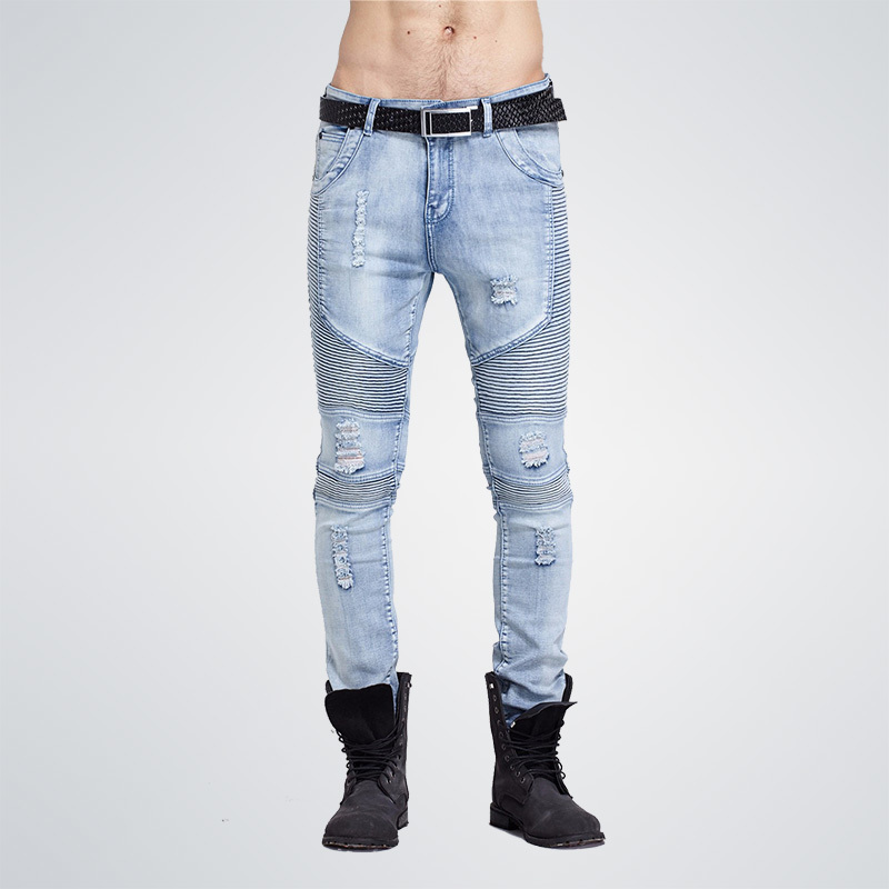 Hip-Hop Men Jeans Casual Denim Distressed Men's Slim Jeans Pants  Skinny Rock Ripped Jeans