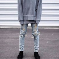 Skinny Ripped Jeans For Men Male Motorcycle  Jeans