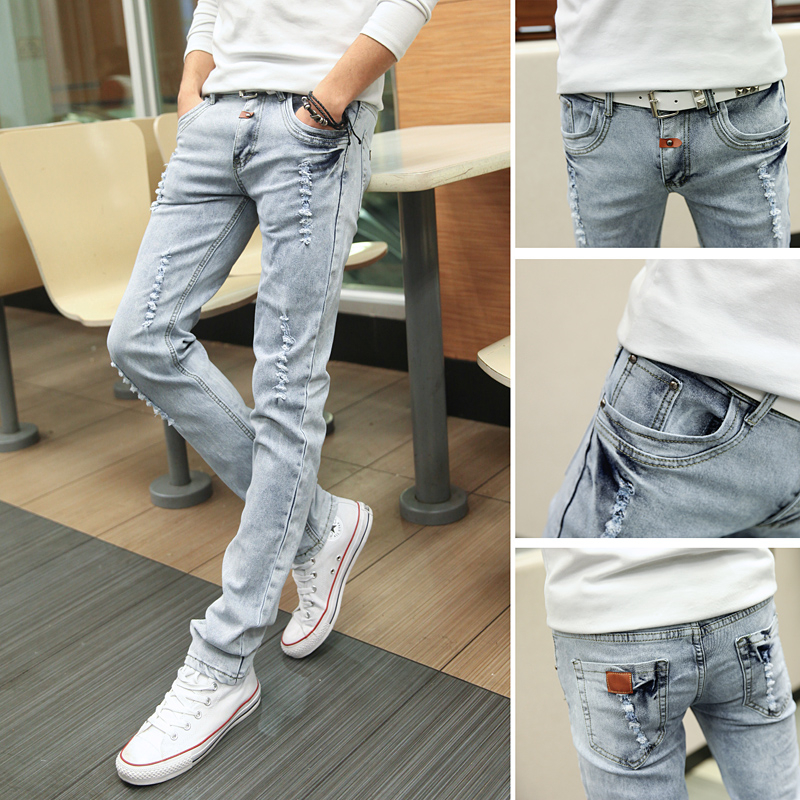 Spring and Summer New Men's Jeans Pant Korean Style Influx Sky Blue Casual Trousers Cool Stretch Man denim Pants 