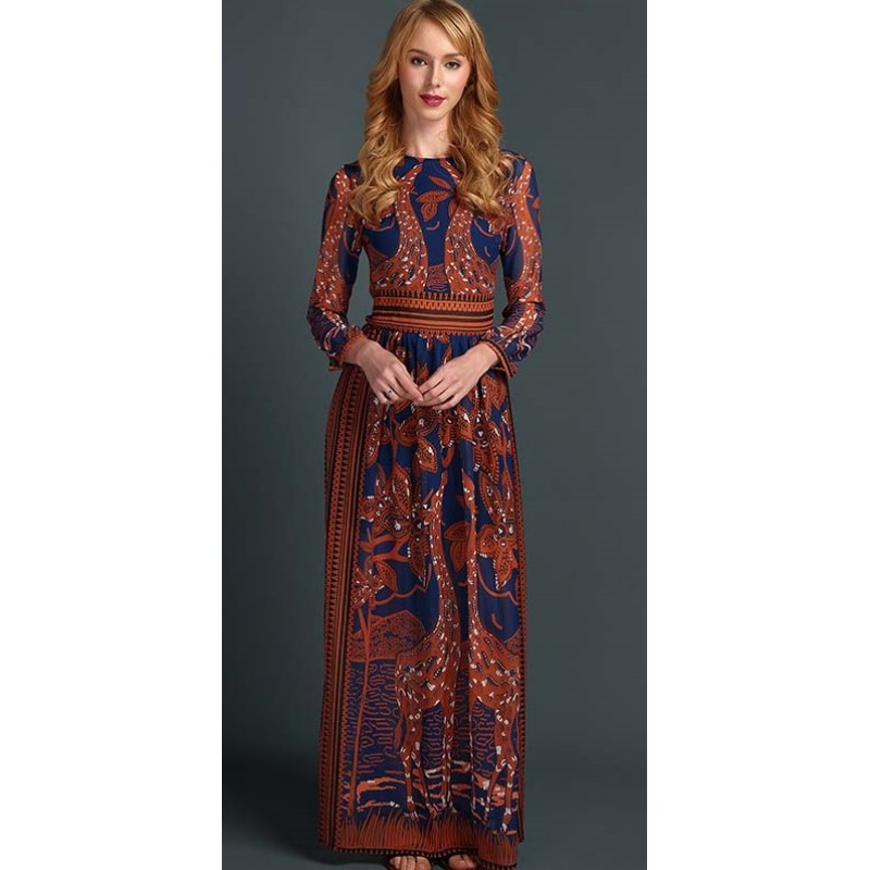 Summer Spring Fashion Women Long Dress Chiffon Long sleeve Print Maxi Dress Elegant Casual Party Dresses