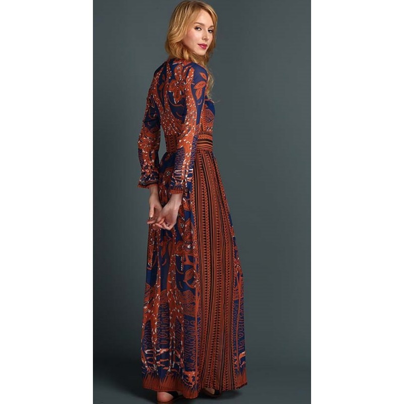 Summer Spring Fashion Women Long Dress Chiffon Long sleeve Print Maxi Dress Elegant Casual Party Dresses