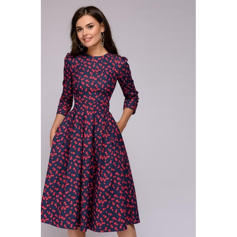 Women Dress Vintage printing party Three Quarter Sleeve women Autumn Dress