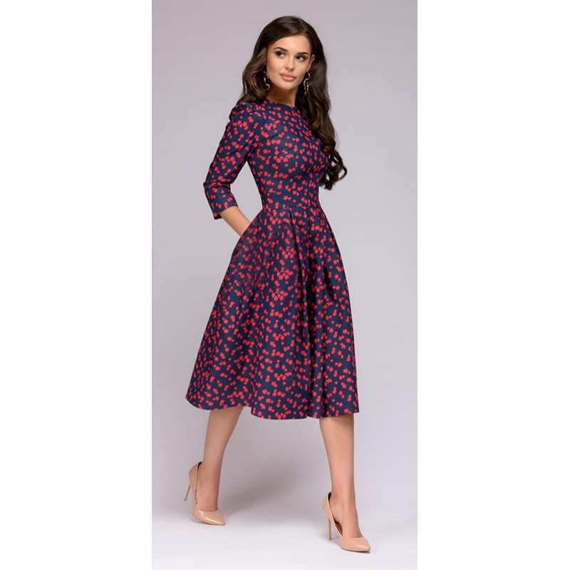 Women Dress Vintage printing party Three Quarter Sleeve women Autumn Dress