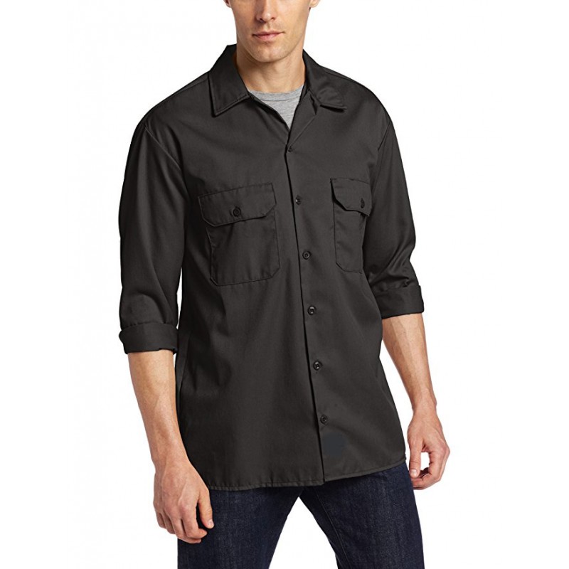 Men's Long-Sleeve Work Shirt Stain Release Wrinkle Resistant Cotton Shirt 