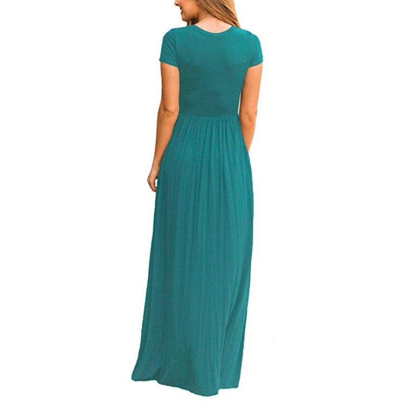 Women's Short Sleeve Loose Plain Maxi Dresses Casual Long Dresses With Pockets