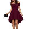 Womens Off The Shoulder Short Sleeve High Low Cocktail Skater Dress