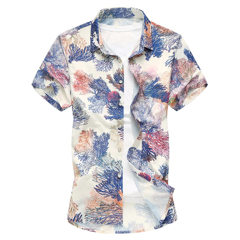 New Floral Print Hawaiian Casual Shirt Brand Clothing Short Sleeve Men Shirt