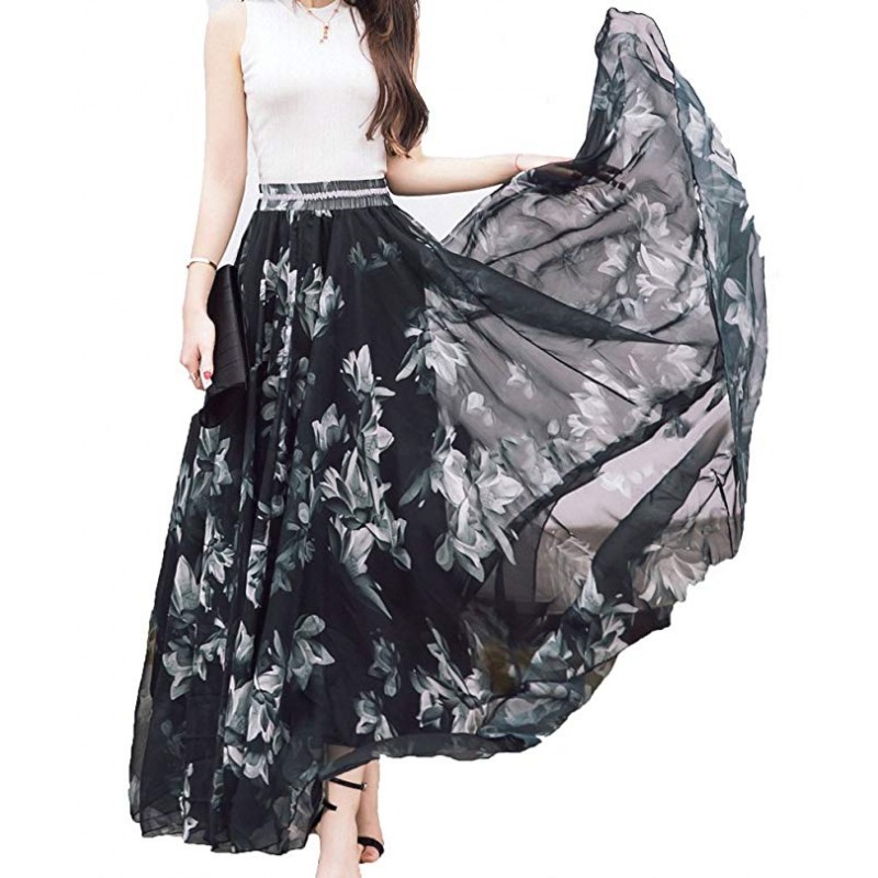 Women Full/Ankle Length Blending Chiffon Long Skirt Beach Skirt