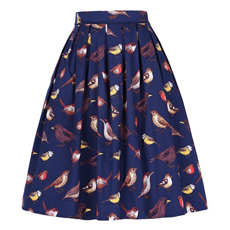 Women Pleated Vintage Skirts Floral Print 