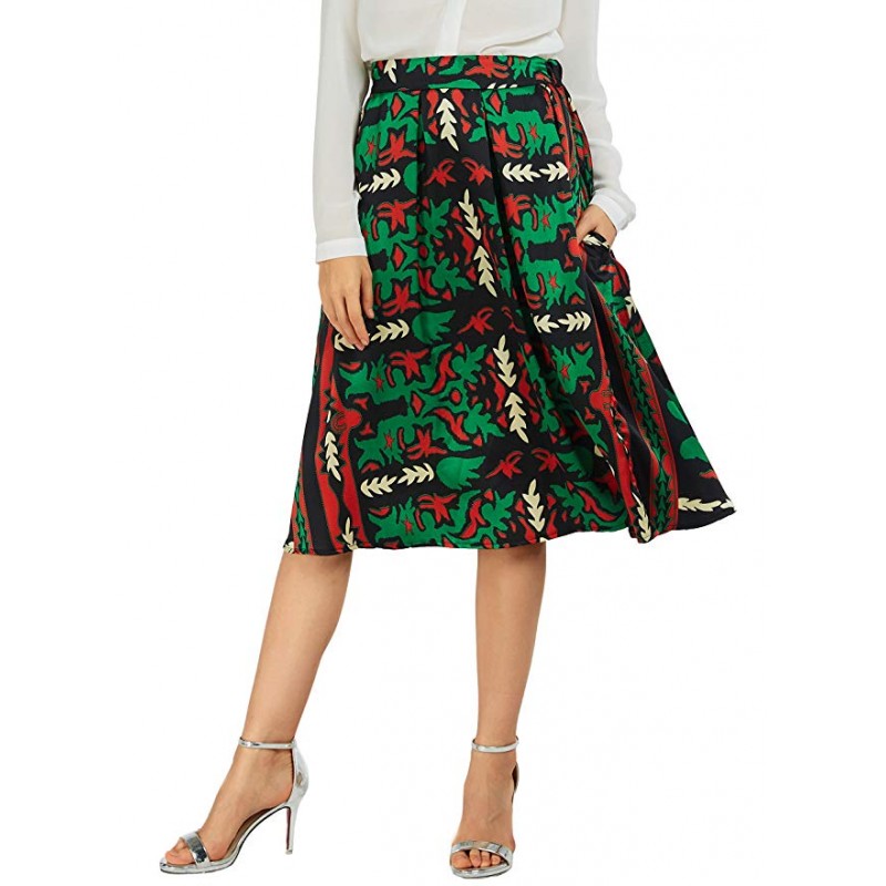 Women's Flared A line Pocket Skirt High Waist Pleated Midi Skirt