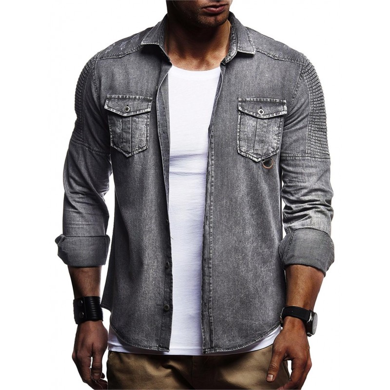 Men Washed Shirts Long Sleeves Slim Fit Jean Shirts For Men Cowboy Tees Tops Classic Casual Outerwear