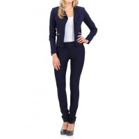 Womens Classic Wear to Work Solid Pants Suit