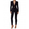 Women's Cut Out 2 Pieces Slim Fit Blazer Jacket Pants Suit Set